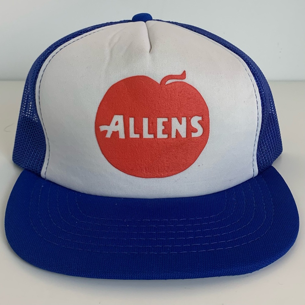 Vintage Trucker Hat Allens Apples Snapback Cap Blue